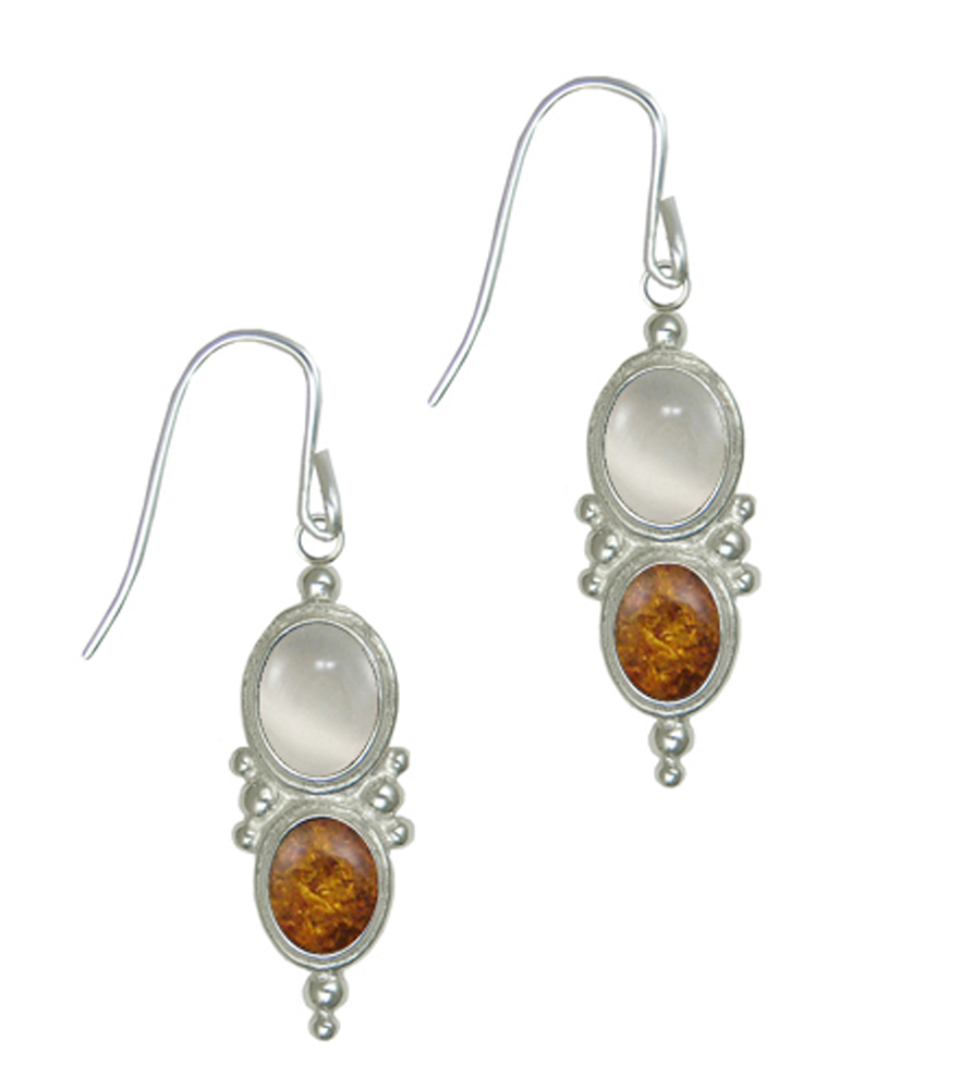 Sterling Silver Drop Dangle Earrings With White Moonstone